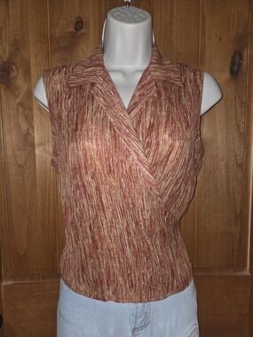 Nine & Co. Sleeveless Wrap-Style Top in Red and Gold